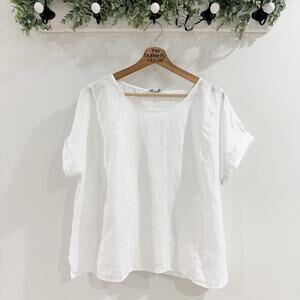 Pure Jill Linen Popover Top White Short Sleeves Size M Petite 104629